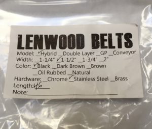 Order Form from Lenwood Belts