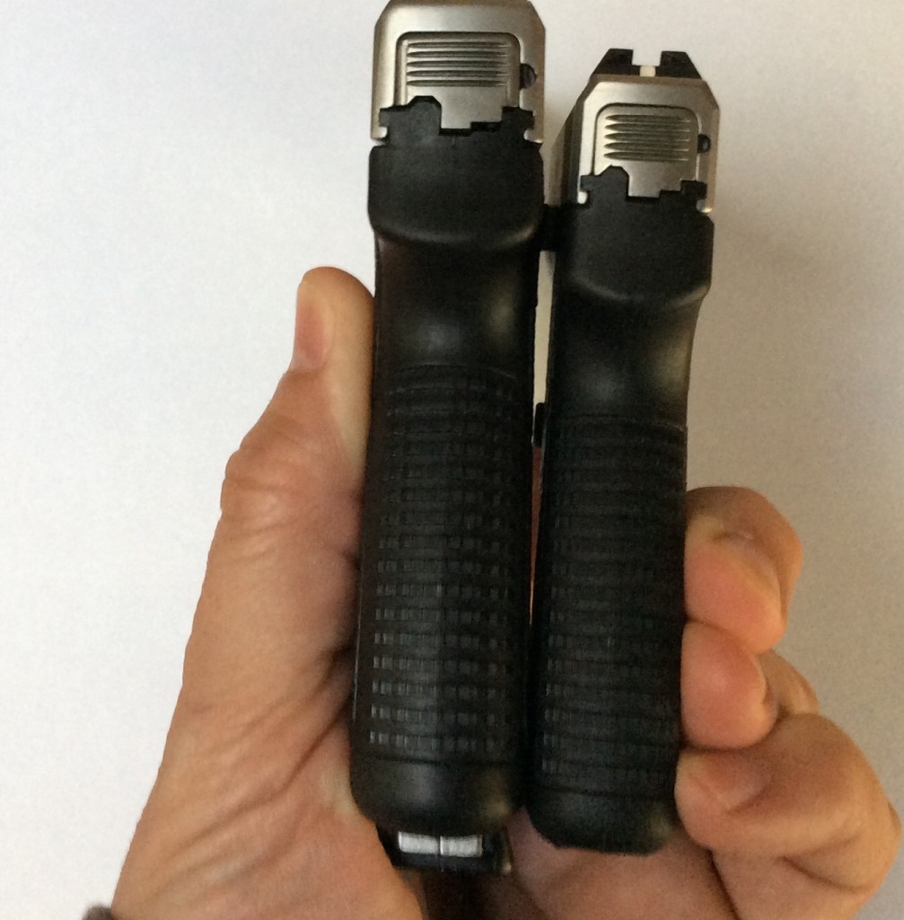 Side by Side; the CT380 and CW9. Notice how much shorter the CT380 is? This is one of the keys to excellent concealability in a variety of concealed carry positions.